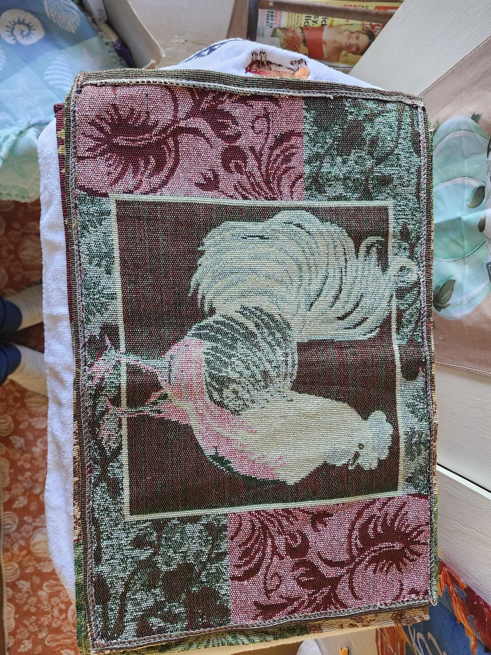 Rooster Tapestry Placemats - Green and Red